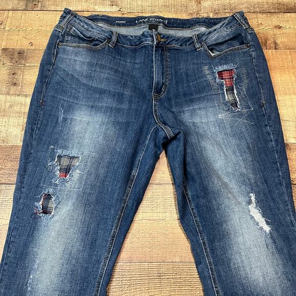 Lane Bryant | Women's Medium Wash Distressed Plaid Patches Skinny Jeans Sz 22P - Picture 3 of 5